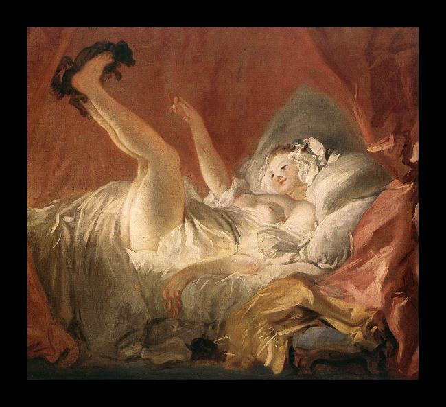 Framed Jean-Honore Fragonard young woman playing with a dog painting