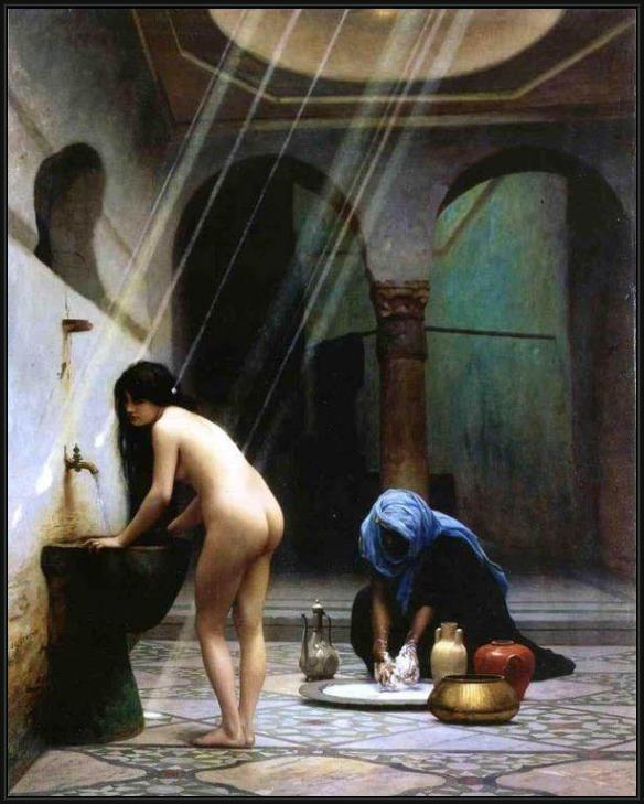 Framed Jean-Leon Gerome a moorish bath turkish woman bathing no 2 painting