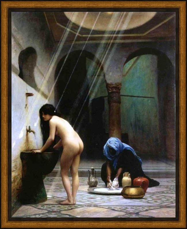 Framed Jean-Leon Gerome a moorish bath turkish woman bathing no 2 painting