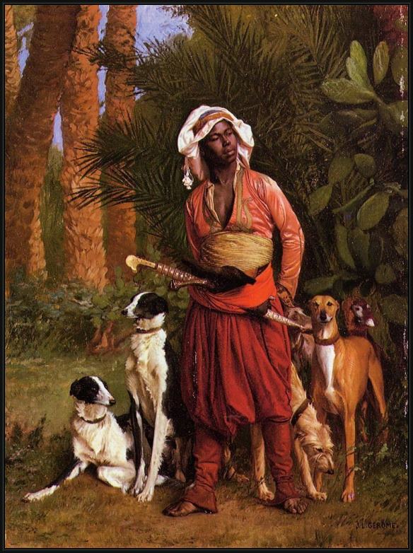 Framed Jean-Leon Gerome the negro master of the hounds painting
