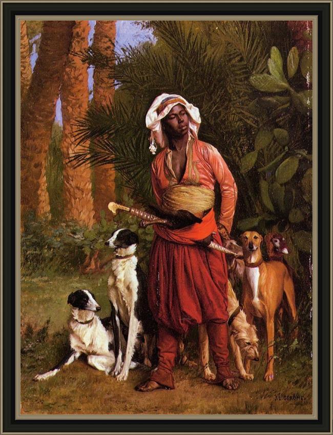 Framed Jean-Leon Gerome the negro master of the hounds painting