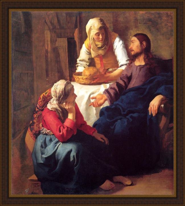 Framed Johannes Vermeer christ in the house of mary and martha painting