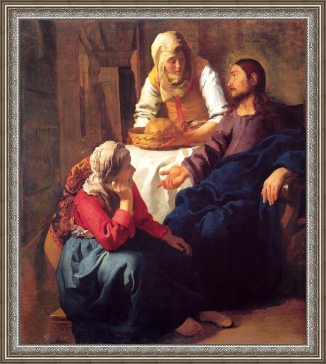 Framed Johannes Vermeer christ in the house of mary and martha painting