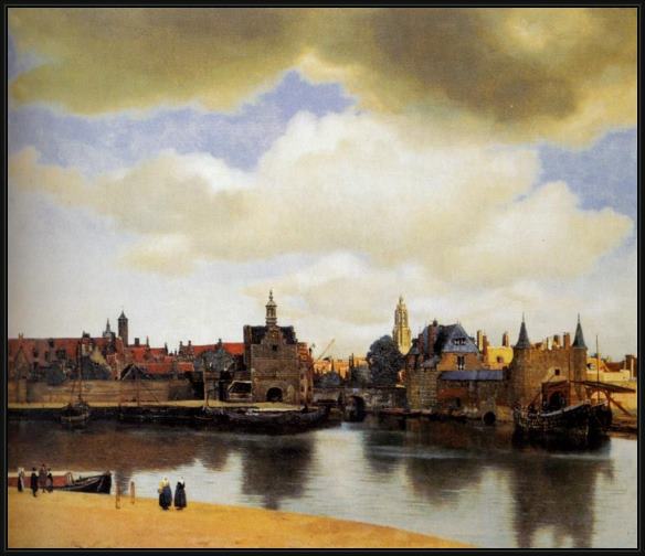 Framed Johannes Vermeer view of delft painting