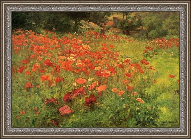 Framed John Ottis Adams in poppyland painting