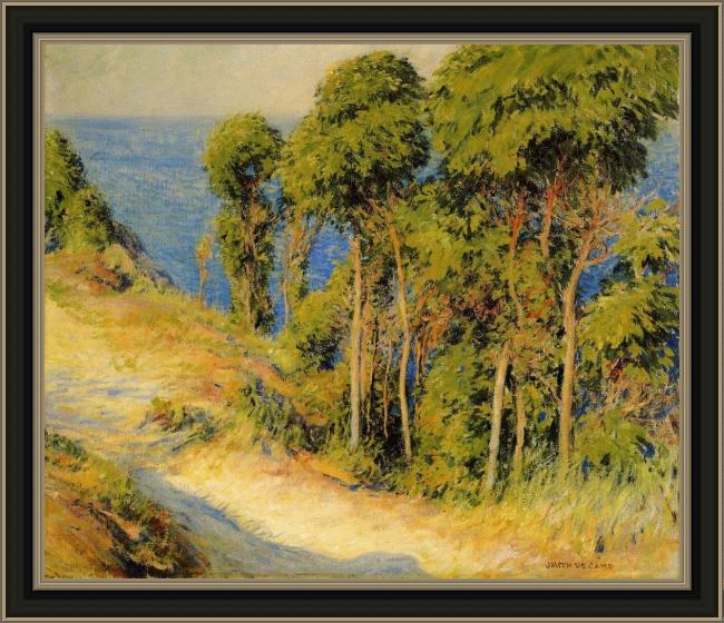 Framed Joseph DeCamp trees along the coast painting