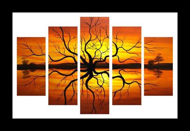 Framed landscape sunset reflection painting