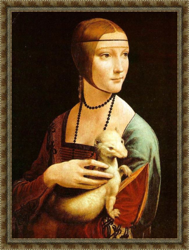 Framed Leonardo da Vinci lady with an ermine painting