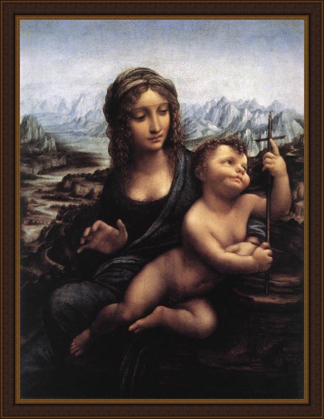 Framed Leonardo da Vinci madonna with the yarnwinder painting
