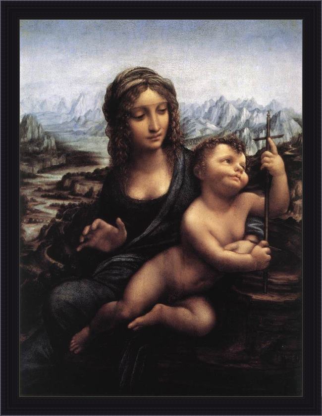 Framed Leonardo da Vinci madonna with the yarnwinder painting