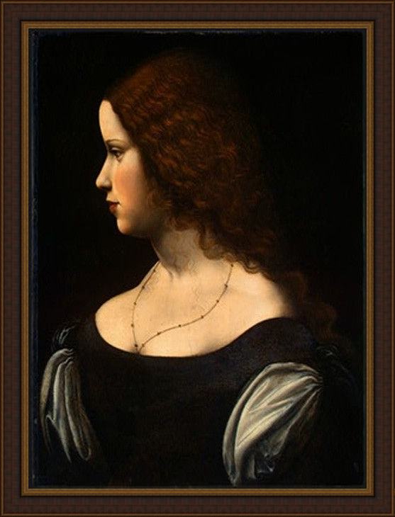 Framed Leonardo da Vinci portrait of a young lady painting