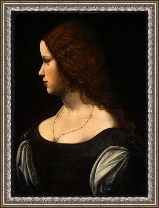 Framed Leonardo da Vinci portrait of a young lady painting