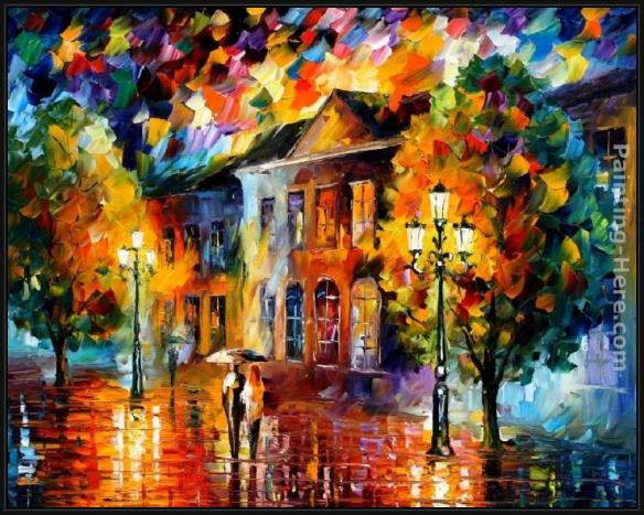 Framed Leonid Afremov rain painting