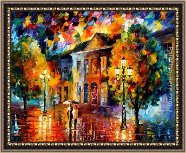 Framed Leonid Afremov rain painting
