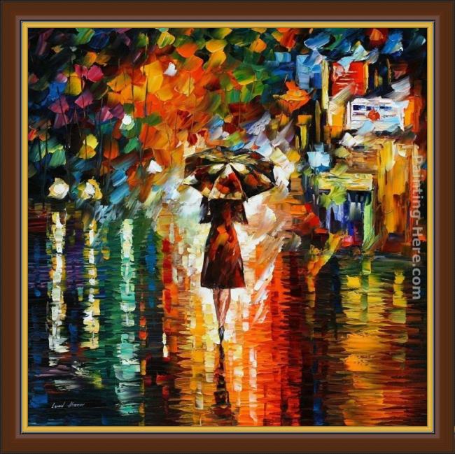 Framed Leonid Afremov rain princess painting