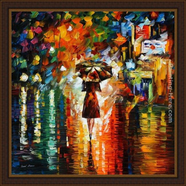 Framed Leonid Afremov rain princess painting