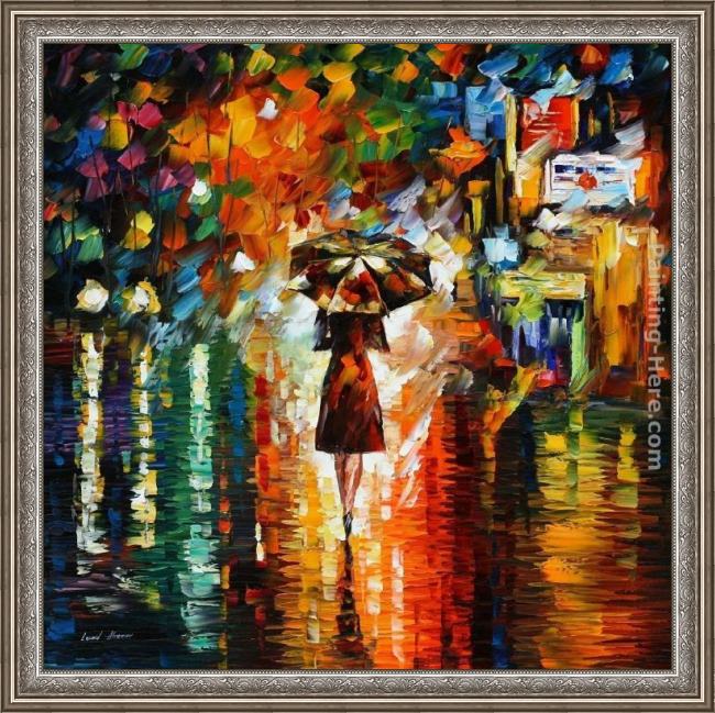 Framed Leonid Afremov rain princess painting