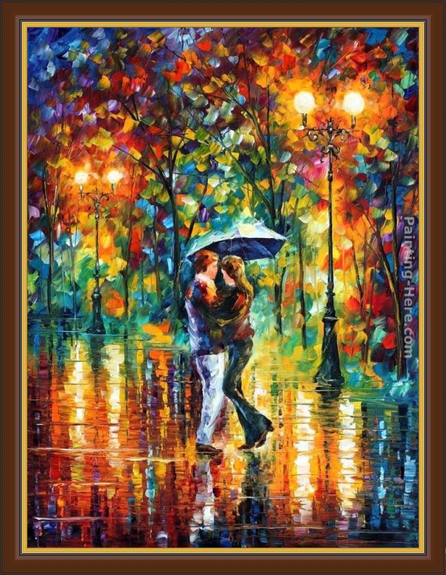 Framed Leonid Afremov rainy dance painting