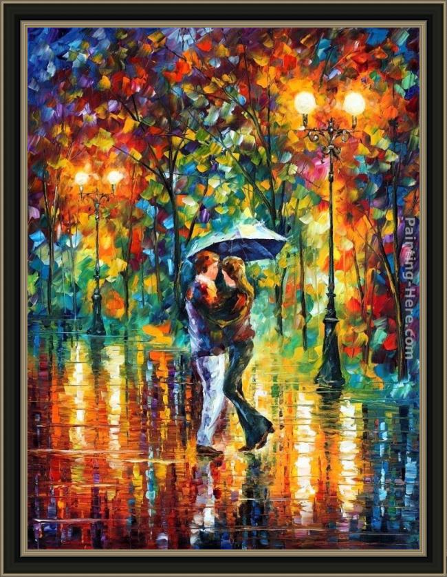 Framed Leonid Afremov rainy dance painting