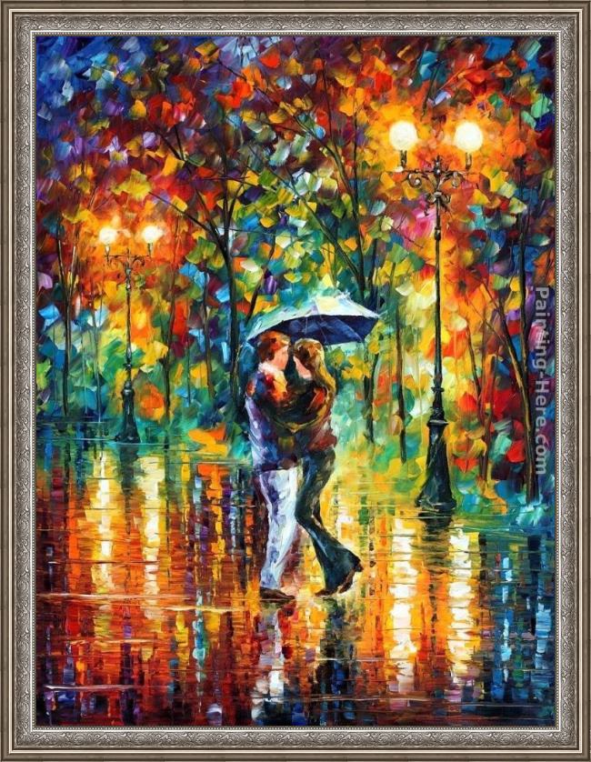 Framed Leonid Afremov rainy dance painting