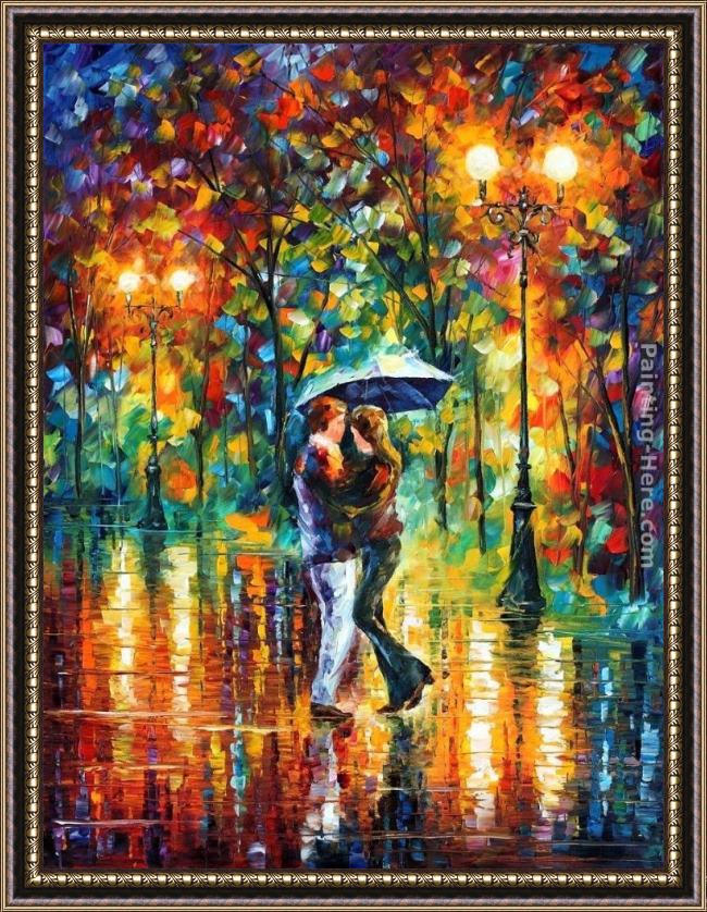 Framed Leonid Afremov rainy dance painting