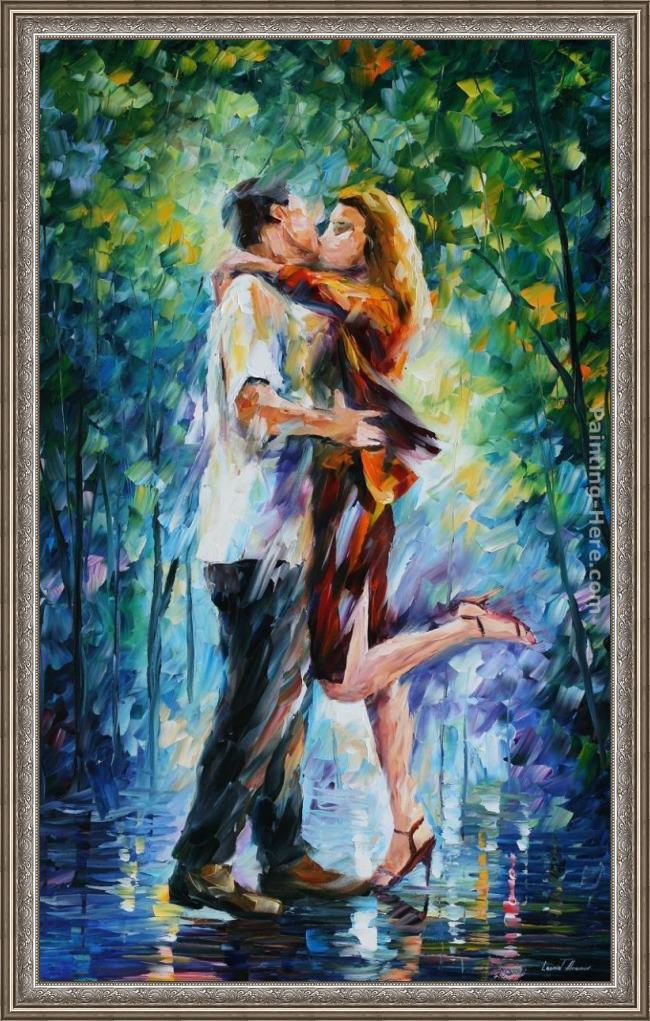 Framed Leonid Afremov rainy kiss painting
