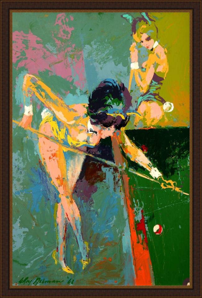 Framed Leroy Neiman bunnies playing pool painting