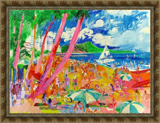 Framed Leroy Neiman diamond head hawaii painting