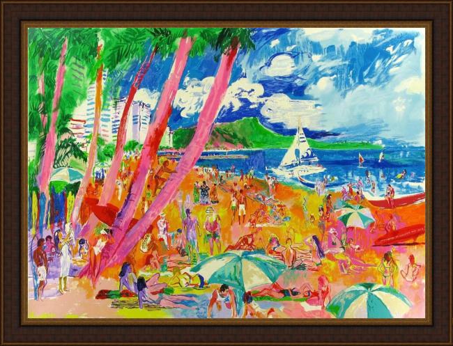 Framed Leroy Neiman diamond head hawaii painting