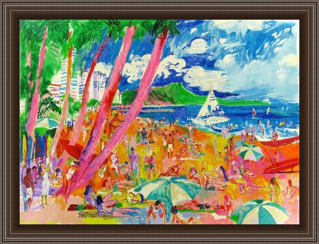 Framed Leroy Neiman diamond head hawaii painting