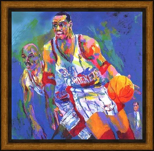Framed Leroy Neiman hakeem olajuwon painting