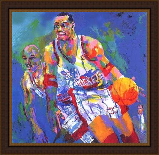 Framed Leroy Neiman hakeem olajuwon painting