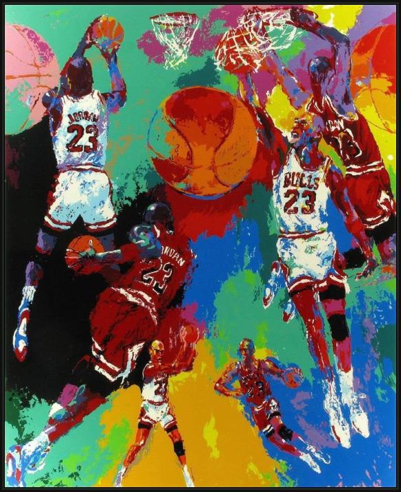 Framed Leroy Neiman michael jordan painting