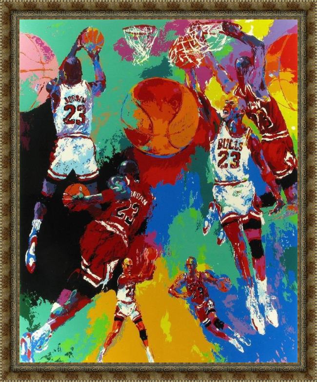 Framed Leroy Neiman michael jordan painting