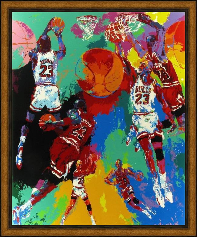 Framed Leroy Neiman michael jordan painting