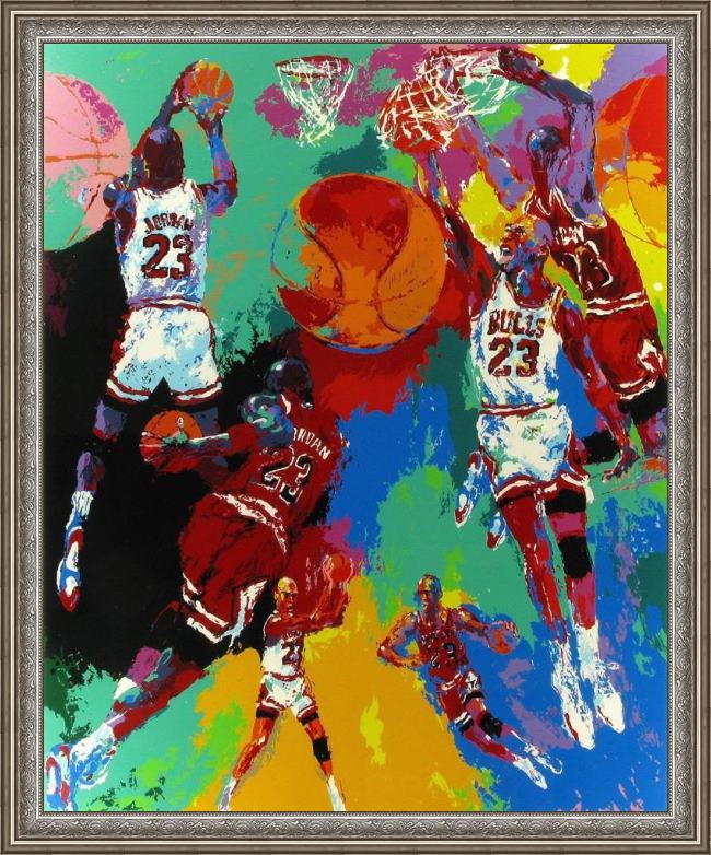 Framed Leroy Neiman michael jordan painting