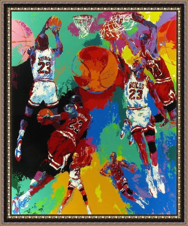 Framed Leroy Neiman michael jordan painting