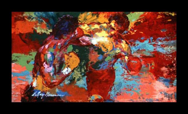 Framed Leroy Neiman rocky vs apollo painting