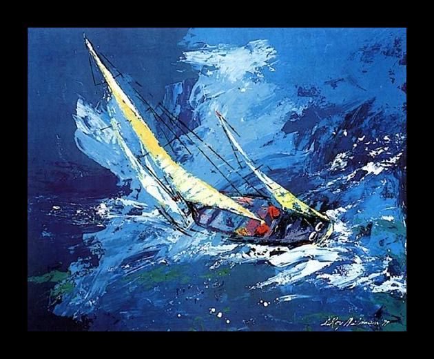 Framed Leroy Neiman sailing painting