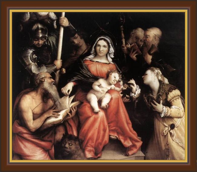 Framed Lorenzo Lotto mystic marriage of st catherine painting