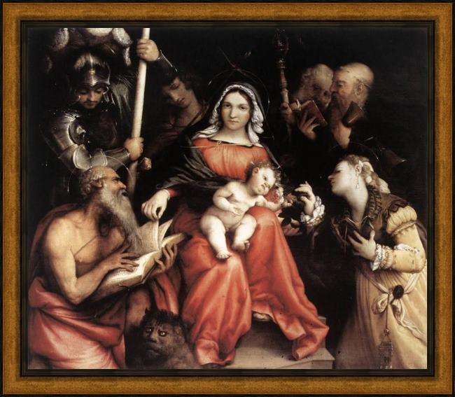 Framed Lorenzo Lotto mystic marriage of st catherine painting