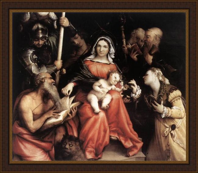 Framed Lorenzo Lotto mystic marriage of st catherine painting