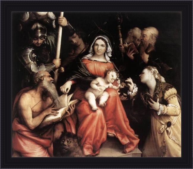 Framed Lorenzo Lotto mystic marriage of st catherine painting