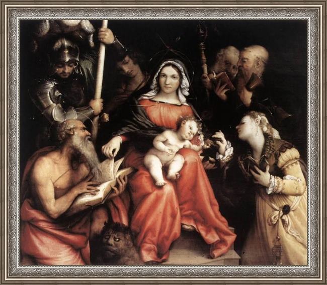 Framed Lorenzo Lotto mystic marriage of st catherine painting