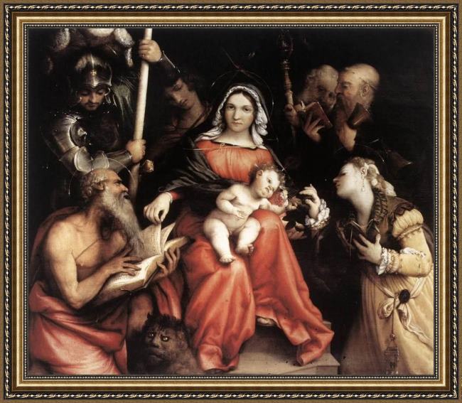 Framed Lorenzo Lotto mystic marriage of st catherine painting