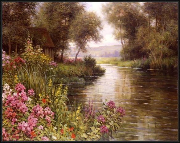 Framed Louis Aston Knight fleur au bord de la riviere painting