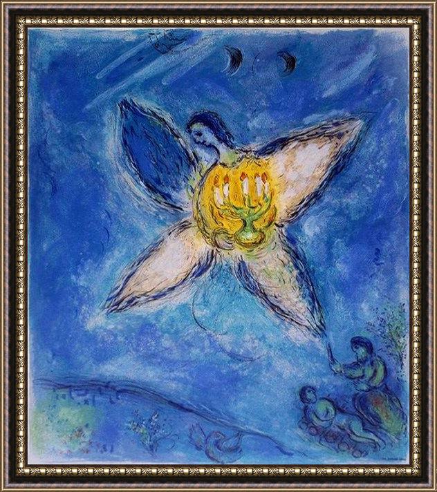 Framed Marc Chagall angel with candlestick painting