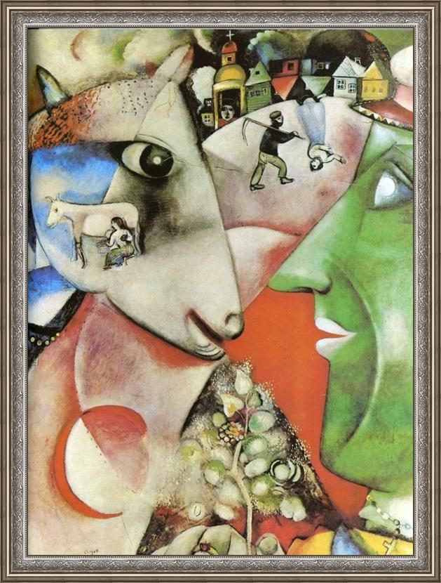 Framed Marc Chagall i and the village painting