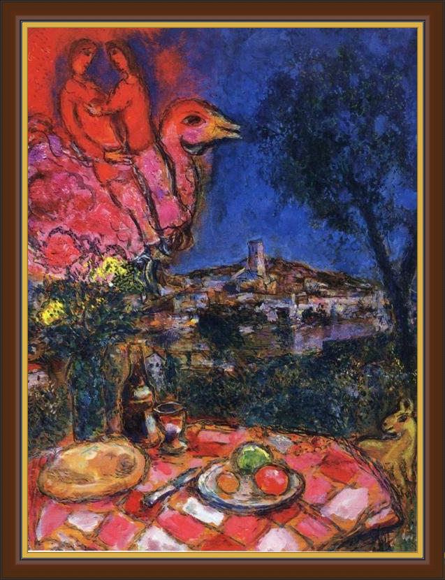 Framed Marc Chagall laid table with view of saint-paul de vance painting