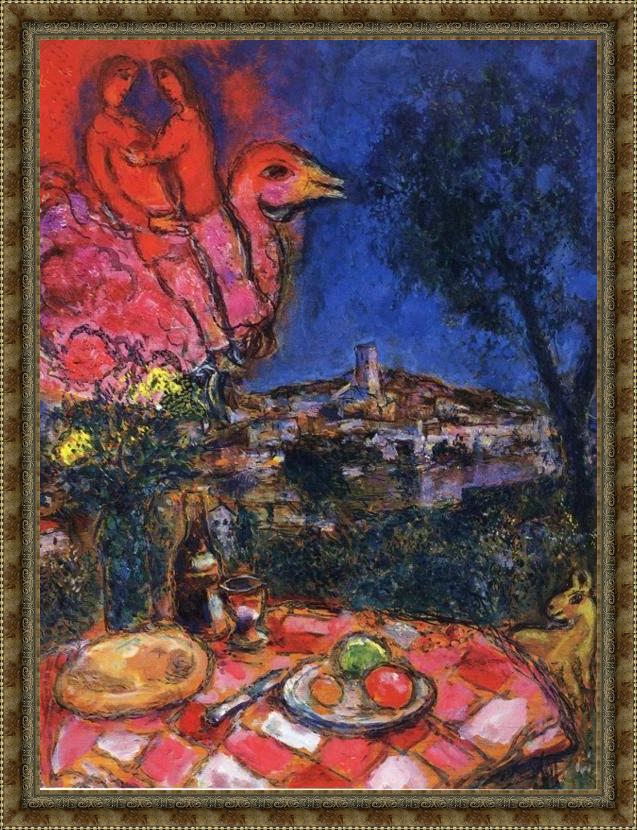 Framed Marc Chagall laid table with view of saint-paul de vance painting